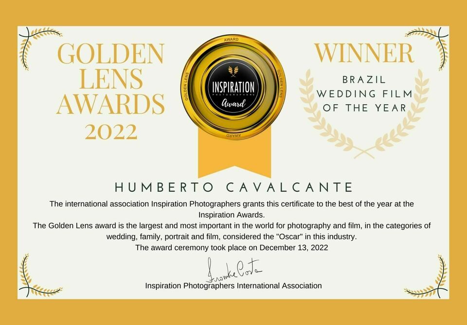 Vencedores "Golden Lens Awards 2022" O oscar da fotografia e filme de casamento, a "Lente de Ouro".